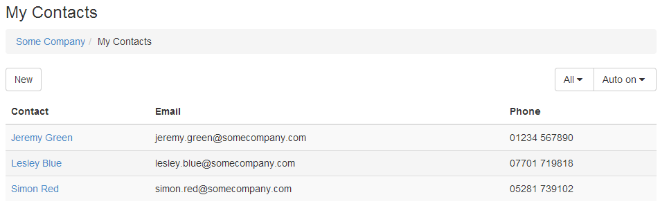 Table of contacts with a custom view