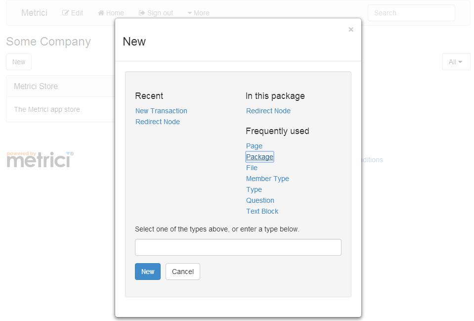 Selecting a new package in Metrici