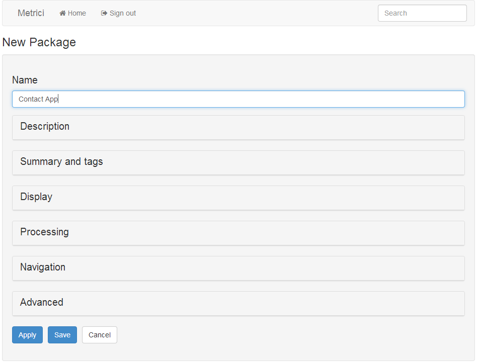 Creating a new package in Metrici