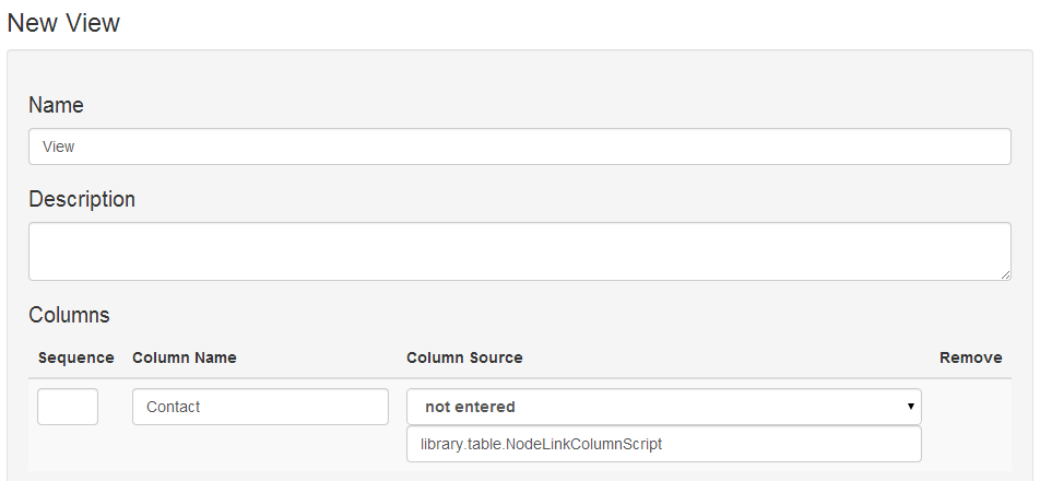 Adding the Node Link Column Script to a view to provide a link called Contacts to the nodes in the table