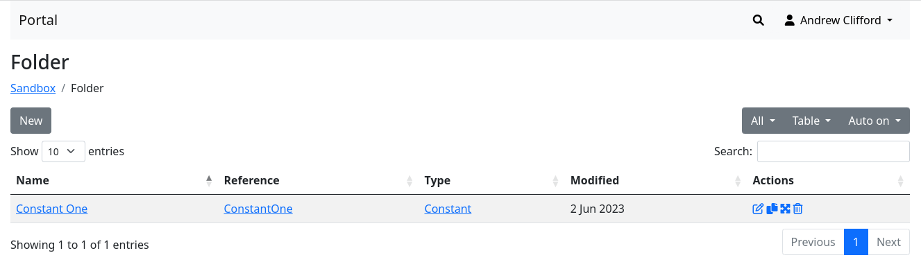 Folder showing a new node