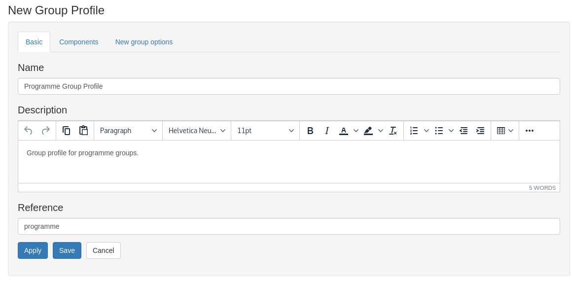 Creating a new group profile in PMX
