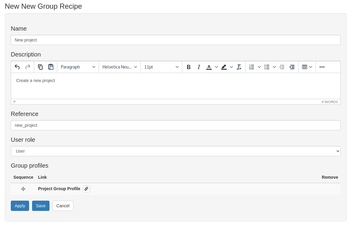 Creating a recipe for a new group