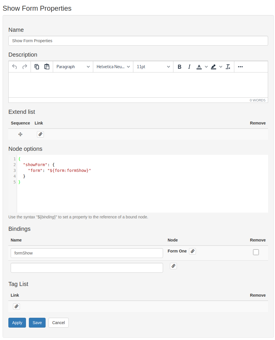 Coding a form as part of process properties