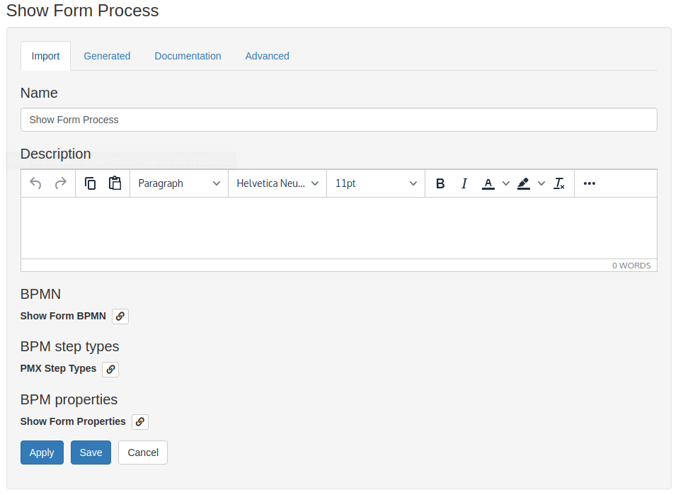 Camunda importer form the show form process