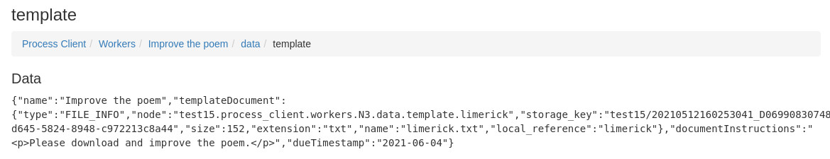 Worker data node showing worker data JSON